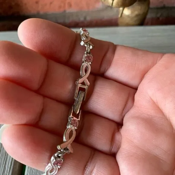 BREAST Cancer Ribbon Bracelet With Pink Stones - Picture 6 of 8